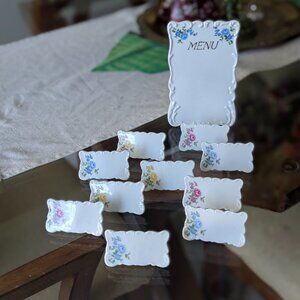Vintage Porcelain Place Cards & Menu Set – Floral Roses 13pcs (1970s Japan Style